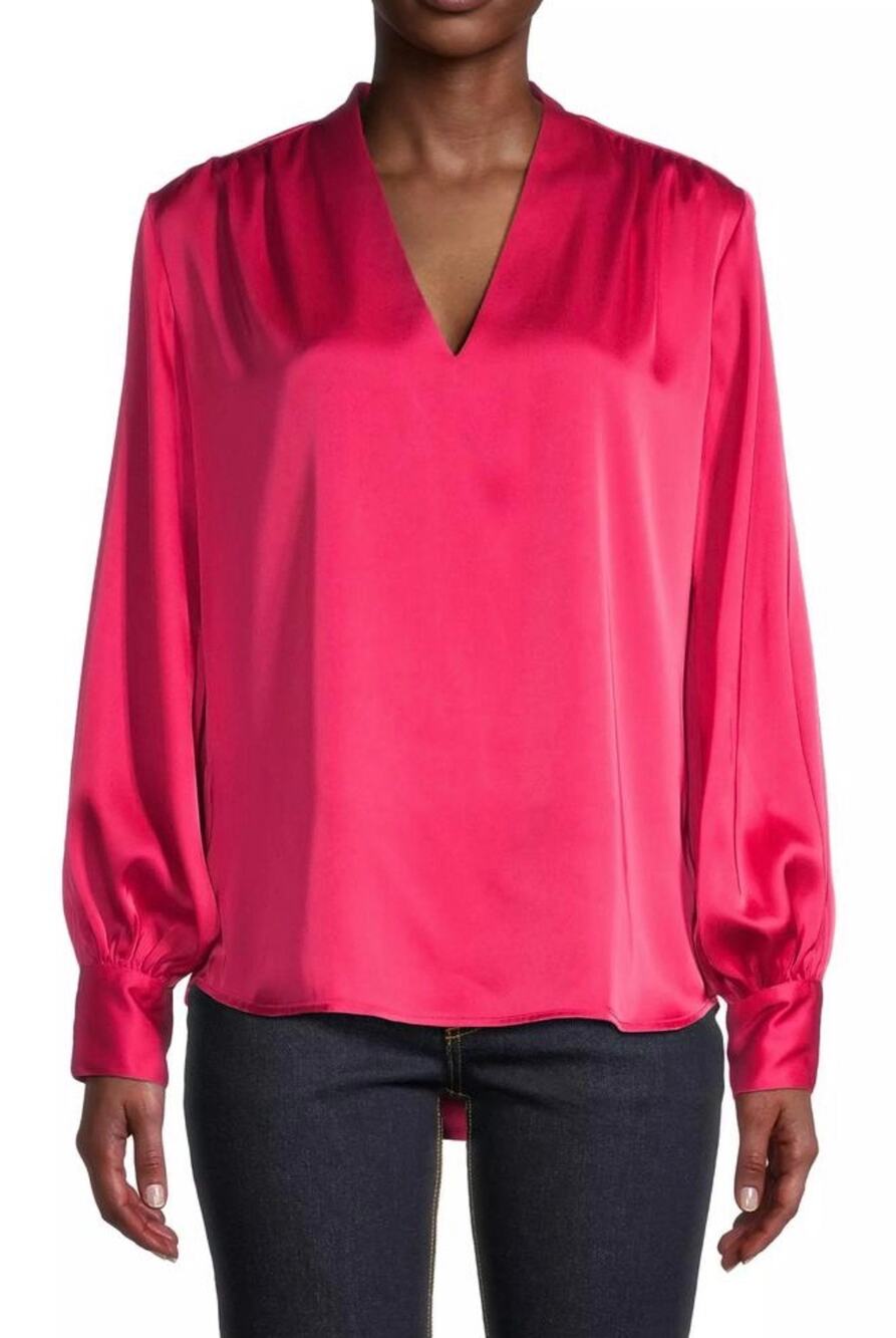 Karmamia Women’s Edith V-Neck Satin Blouse Long Sleeve Hot Pink Women's S